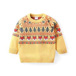 Babyhug Organic Cotton Knit Raglan Sleeves Sweater Set with Cap Fox Design - Yellow