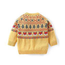 Babyhug Organic Cotton Knit Raglan Sleeves Sweater Set with Cap Fox Design - Yellow