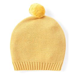 Babyhug Organic Cotton Knit Raglan Sleeves Sweater Set with Cap Fox Design - Yellow