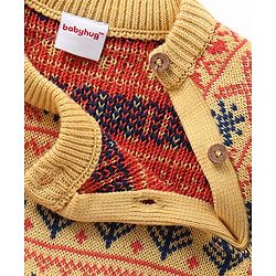Babyhug Organic Cotton Knit Raglan Sleeves Sweater Set with Cap Fox Design - Yellow