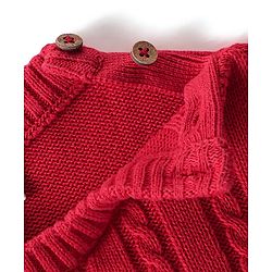Babyhug Organic Cotton Knit Full Sleeves Sweater Set & Cap with Cable Knit Design - Red