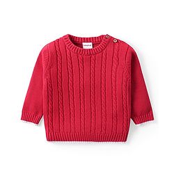 Babyhug Organic Cotton Knit Full Sleeves Sweater Set & Cap with Cable Knit Design - Red