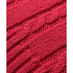 Babyhug Organic Cotton Knit Full Sleeves Sweater Set & Cap with Cable Knit Design - Red
