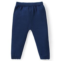 Babyhug Organic Cotton Knit Full Sleeves Sweater Set & Cap with Stripe Design - Navy Blue