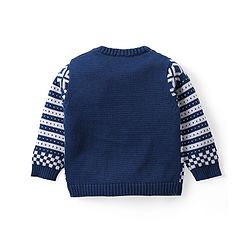 Babyhug Organic Cotton Knit Full Sleeves Sweater Set & Cap with Stripe Design - Navy Blue