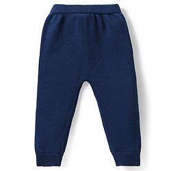 Babyhug Organic Cotton Knit Full Sleeves Sweater Set & Cap with Stripe Design - Navy Blue
