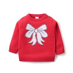 Babyhug Organic Cotton Knit Full Sleeves Sweater Set & Cap with Bow Design - Red