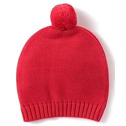Babyhug Organic Cotton Knit Full Sleeves Sweater Set & Cap with Bow Design - Red