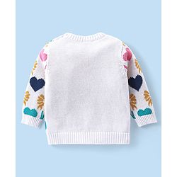 Babyhug Organic Cotton Knit Full Sleeves Sweater Set & Cap with Heart Design - Off White