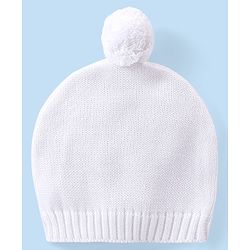 Babyhug Organic Cotton Knit Full Sleeves Sweater Set & Cap with Heart Design - Off White