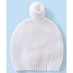 Babyhug Organic Cotton Knit Full Sleeves Sweater Set & Cap with Heart Design - Off White