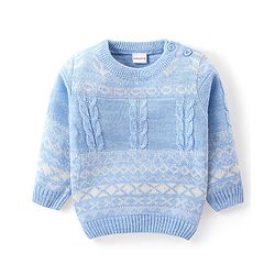 Babyhug Knitted Full Sleeves Sweater Set with Argyle Design - Light Blue