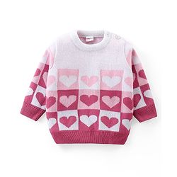 Babyhug Knit Full Sleeves Sweater Set with Heart Design - Pink