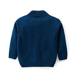 Babyhug Knitted Full Sleeves Front Open Sweater with Bear Patch - Navy Blue
