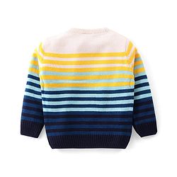 Babyhug Knitted Full Sleeves Pullover Striped  Sweater with Placement Text Patch - Multicolour