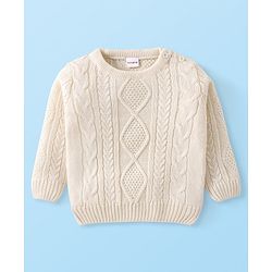 Babyhug Knitted Full Sleeves Pullovers Sweater With Cable Knit Design - Offwhite