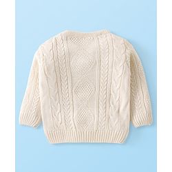 Babyhug Knitted Full Sleeves Pullovers Sweater With Cable Knit Design - Offwhite