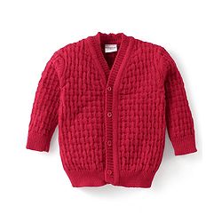 Babyhug Knitted Full Sleeves Baby Sweater Set with Cap & Booties Cable Knit Design - Red