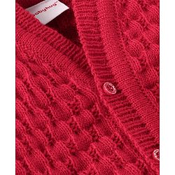 Babyhug Knitted Full Sleeves Baby Sweater Set with Cap & Booties Cable Knit Design - Red