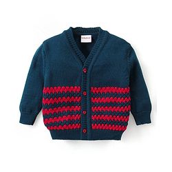 Babyhug Knit Full Sleeves Front Open Cable Knit Design Sweater Set with Cap & Booties - Red & Navy Blue