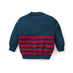 Babyhug Knit Full Sleeves Front Open Cable Knit Design Sweater Set with Cap & Booties - Red & Navy Blue