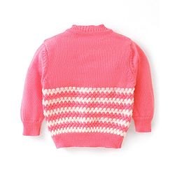 Babyhug Knit Full Sleeves Front Open Sweater & Pant Set with Cap and Booties Shell Design - Pink & White