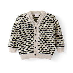 Babyhug Knitted Full Sleeves Front Open Sweater Set with Striped Design Cap & Booties - Beige