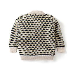 Babyhug Knitted Full Sleeves Front Open Sweater Set with Striped Design Cap & Booties - Beige
