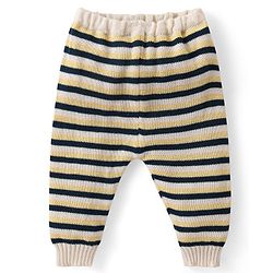Babyhug Knitted Full Sleeves Front Open Sweater Set with Striped Design Cap & Booties - Beige