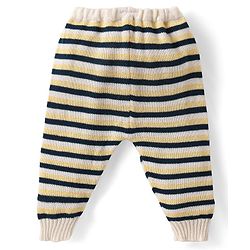 Babyhug Knitted Full Sleeves Front Open Sweater Set with Striped Design Cap & Booties - Beige