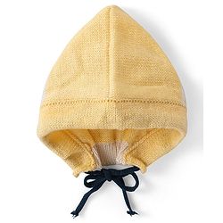 Babyhug Knitted Full Sleeves Front Open Sweater Set with Striped Design Cap & Booties - Beige
