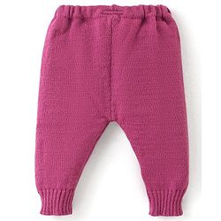 Babyhug Knit Full Sleeves Front Open Solid Color Sweater & Pant Set with Cap and Booties -Purple