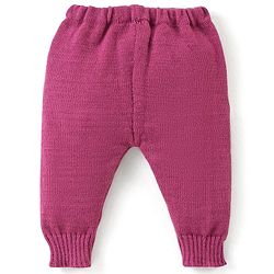 Babyhug Knit Full Sleeves Front Open Solid Color Sweater & Pant Set with Cap and Booties -Purple