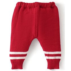 Babyhug Knit Full Sleeves Front Open Sweater & Pant Set with Cap and Booties Chevron Design - Red