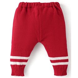 Babyhug Knit Full Sleeves Front Open Sweater & Pant Set with Cap and Booties Chevron Design - Red