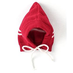 Babyhug Knit Full Sleeves Front Open Sweater & Pant Set with Cap and Booties Chevron Design - Red