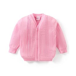 Babyhug Knitted Full Sleeves Front Open Sweater Set with Cap & Pair of Booties - Pink
