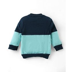 Babyhug Knitted Full Sleeves Front Open Sweater & Pant Set with Cap &  Booties Solid Colour  - Navy Blue