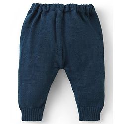 Babyhug Knitted Full Sleeves Front Open Sweater & Pant Set with Cap &  Booties Solid Colour  - Navy Blue