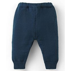 Babyhug Knitted Full Sleeves Front Open Sweater & Pant Set with Cap &  Booties Solid Colour  - Navy Blue