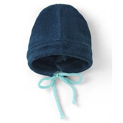 Babyhug Knitted Full Sleeves Front Open Sweater & Pant Set with Cap &  Booties Solid Colour  - Navy Blue