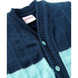 Babyhug Knitted Full Sleeves Front Open Sweater & Pant Set with Cap &  Booties Solid Colour  - Navy Blue