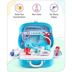 Babyhug Pretend Play Doctor Set with Wheeled Suitcase & LED Lights 15 Pieces - Blue