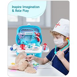 Babyhug Pretend Play Doctor Set with Wheeled Suitcase & LED Lights 15 Pieces - Blue