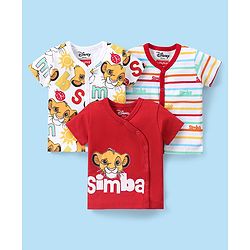 Babyhug Disney 100% Cotton Knit Half Sleeves Lion King Printed Set of Vests Pack of 3 - Multicolour