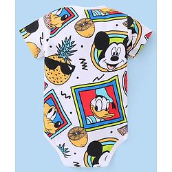 Babyhug Disney Cotton Knit Half Sleeves Mickey Mouse Printed Onesie - White