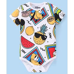 Babyhug Disney Cotton Knit Half Sleeves Mickey Mouse Printed Onesie - White