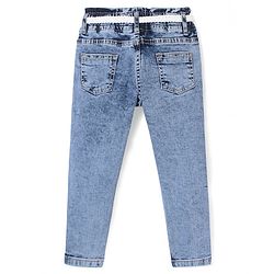 Babyhug  Full Length With Stretch Denim Washed Jeans  with Floral Applique - Blue