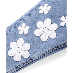 Babyhug  Full Length With Stretch Denim Washed Jeans  with Floral Applique - Blue