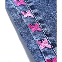 Babyhug Denim Full Length Butterfly Embroidered Stretchable Jeans - Blue